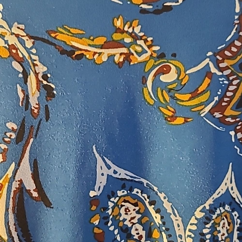Chico's  Blue, Gold & White Floral Top with Bell Sleeves, Size 2, 2X - Picture 10 of 11